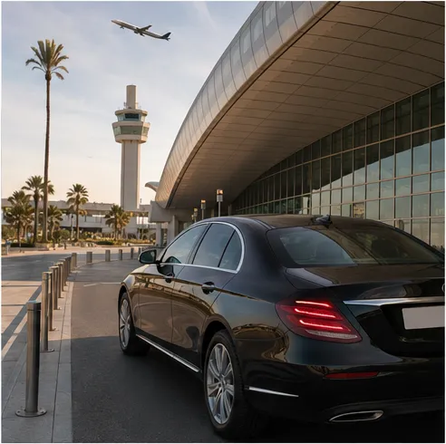 Private car waiting at Tunis-Carthage Airport for an airport transfer