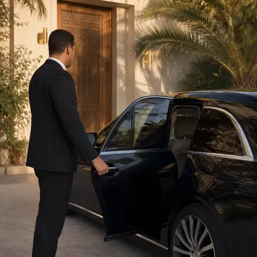 Private chauffeur by a car