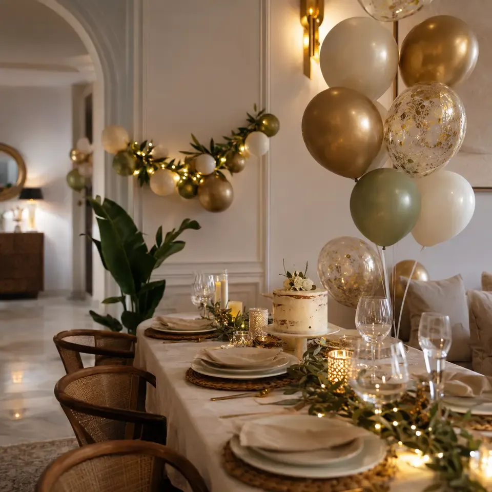 Festive birthday decoration with balloons